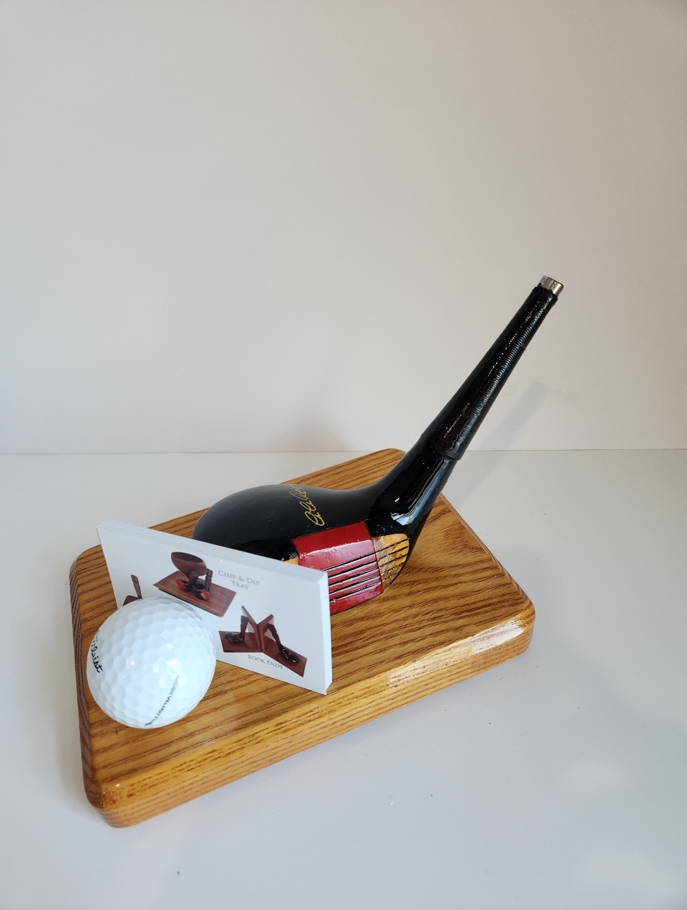 Vintage Chi Chi Rodriguez Red Face Wooden Golf Club Business Card Holder w/ Ball